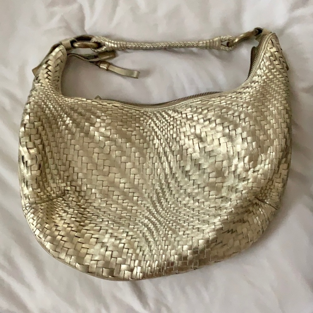 Cole Haan Gold Woven Leather Hobo Bag